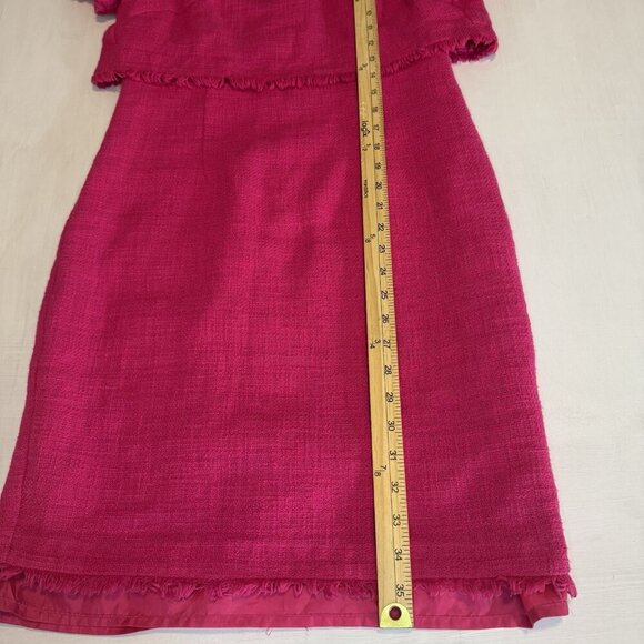 KARL LAGERFELD Paris Tweed Short Sleeve Dress Size Medium Hot Pink Gold Classy - Picture 12 of 16